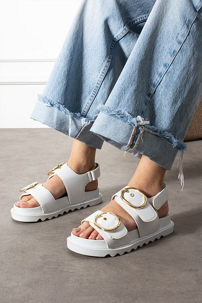 Shakrak Mia White Gold Buckle Velcro Women's Stylish Sandals