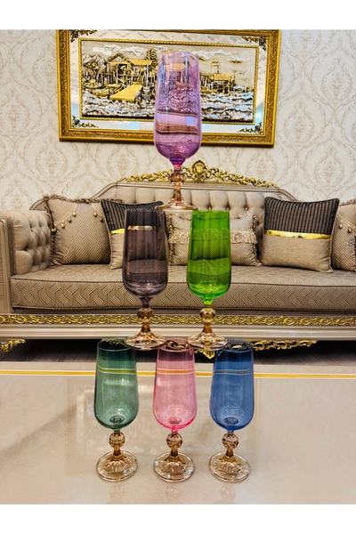 EVRA Bohemia Crystal 6 Renkli Çift Renk Kahve Yanı Su Bardağı m1