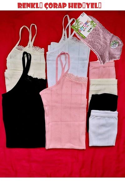 Pardon Women's Underwear Set 4 Pieces Jacquard Undershirt / 4 Pieces Panties (4 Pieces Socks)