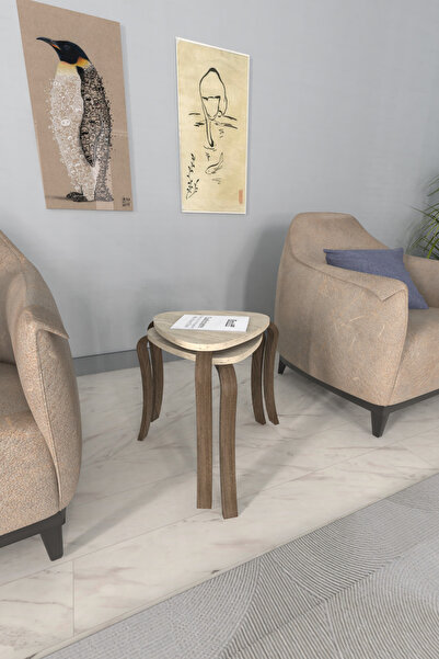 VİLİNZE Papatya Ahşap Çok Amaçlı Zigon Tabure (2 Adet)