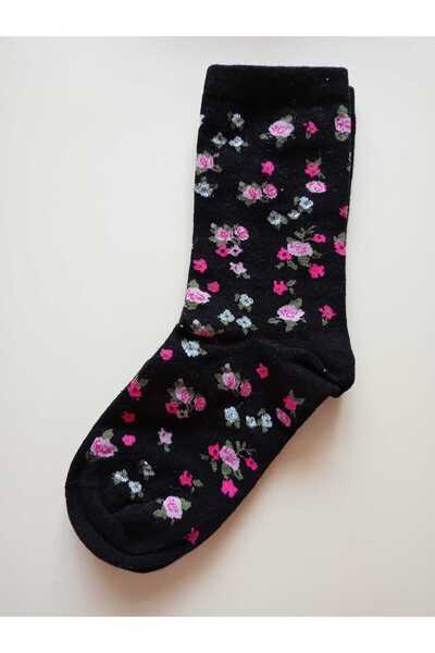 ENEFENDİ Меки черни дамски чорапи - пайети от памук, безшевни новогодишни чорапи с флорални мотиви 36-40