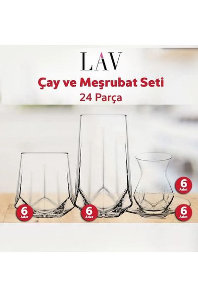 LAV Alya Set 24 Pieces Soft Drink Glass and Tea Cup Set