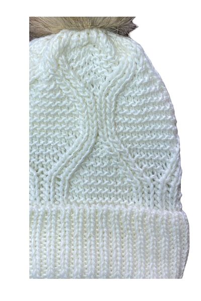 FORMO Women's Ecru Plush Pompom Winter Soft Beret