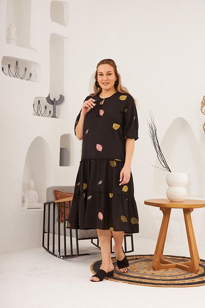 RMG Plus Size Black Dress - Collar and Embroidery Detail
