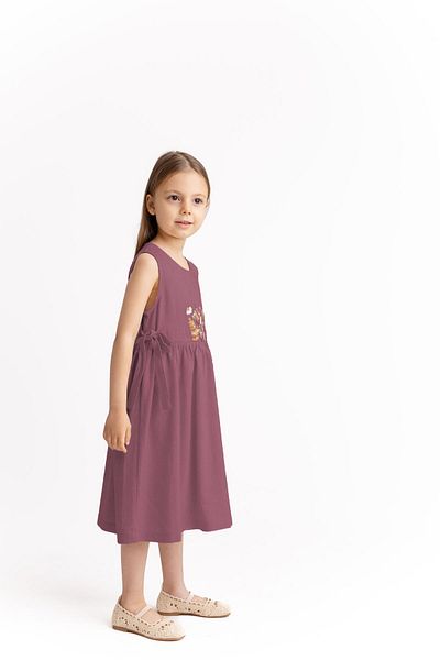 Oliven The Kid Rochie din in, brodata, cu siret orizontal