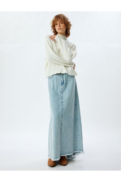 Koton Knitwear Oversize Sweater - Stand Collar, Long Sleeve, Textured