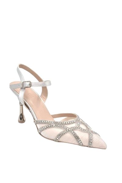 KİNDEP Kindep Drop Stone Detailed Closed Toe Heeled Women's Shoes Gray
