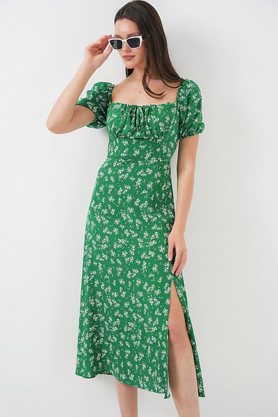 Bigdart 2387 Rochie cu detaliu cu fanta - Verde Smarald