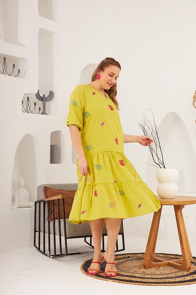RMG Olive Plus Size Dress - Collar and Embroidery Detail