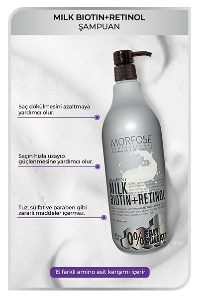 Morfose 1000 ml Shampoo + Milk Therapy Shampoo with Biotin + Retinol