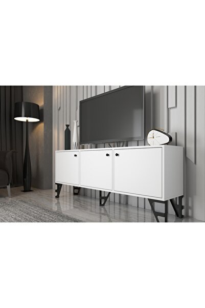 Vivense BELLO TV ÜNİTESİ, BEYAZ SİYAH, 160 CM