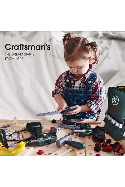 Yelajoy 35 PCS Kids Tool Toy Set, 3 different drill bits, Electronic Cordless Drill, for kids 3+