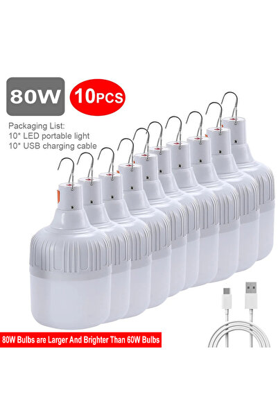 Choice 80 واط - مصابيح LED - 10 قطع مصابيح طوارئ LED قابلة لإعادة الشحن عبر U...