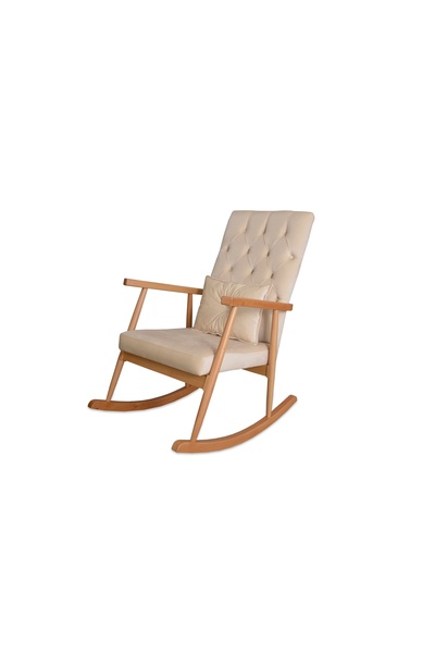 Vivense ASEDİA TREND KAPİTONELİ SALLANAN SANDALYE, KREM, AHŞAP, NATUREL AYAK