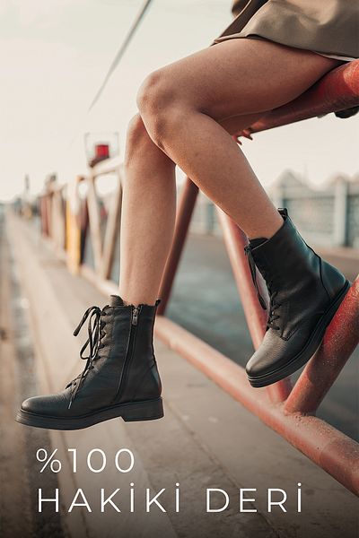 Marjin Damen-Stiefel aus echtem Leder, Schnürung, Reißverschluss, Spitze, Schwarz