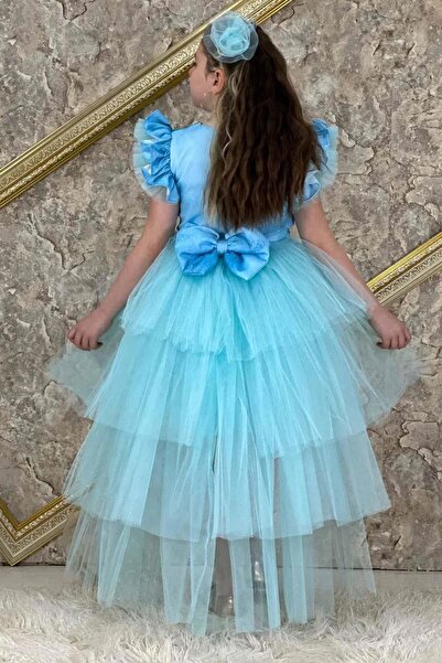 Riccotarz Girl's Snow Queen Digital Print Layered Tulle Turquoise Dress