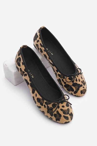 Marjin Damen Täglich Ballerinas Runde Nase Ballerinas Ballerinas Adusa Leopard
