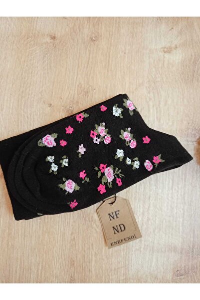 ENEFENDİ Меки черни дамски чорапи - пайети от памук, безшевни новогодишни чорапи с флорални мотиви 36-40