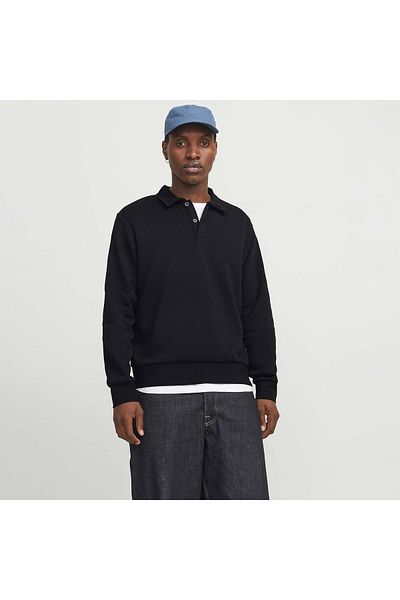 Jack & Jones Ανδρικό μαύρο φούτερ πόλο Bradley (12278586-B)