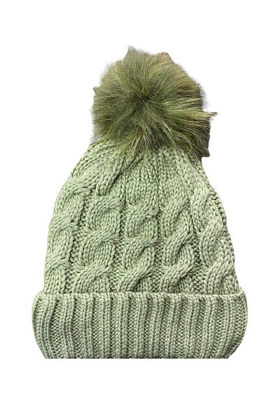 FORMO Women's Green Plush Pompom Winter Soft Beanie