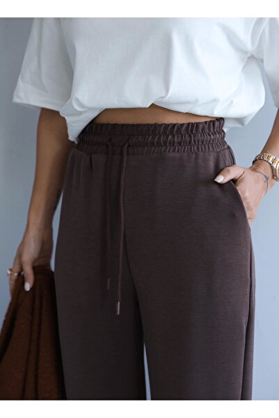 Purple by Banu Kahverengi Beli Lastikli Pantolon