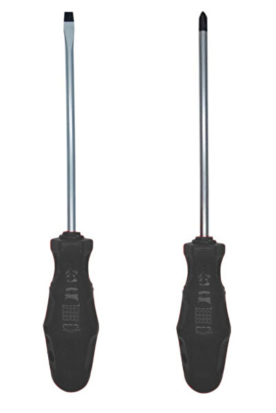 SİHİRLİ AYAKLAR 2 Adet Ucu Mıknatıslı Düz ve Yıldız Tornavida Siyah Saplı Düz ve Yıldız Uçlu 4x100 mm