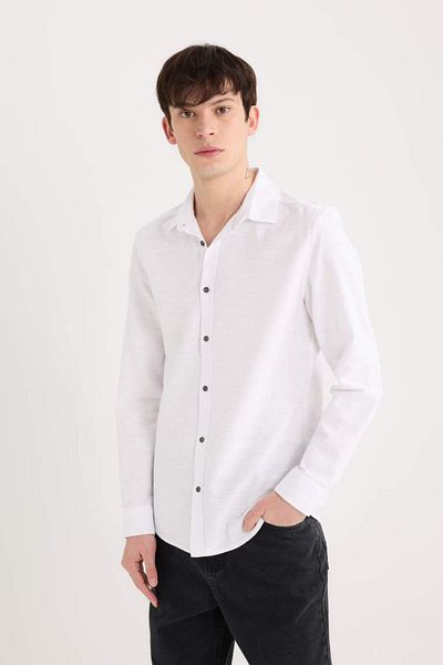 DeFacto New Season Slim Fit Slim Fit Cotton Basic Plain Long Sleeve Shirt