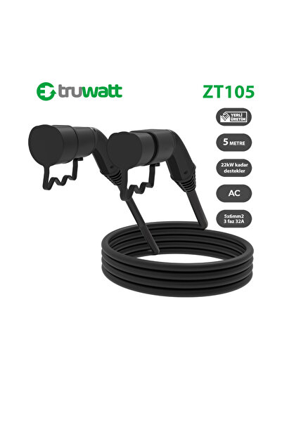 Zt105 Elektrikli Araç Şarj Kablosu Type-2 32a/22kw/380v (5 METRE)