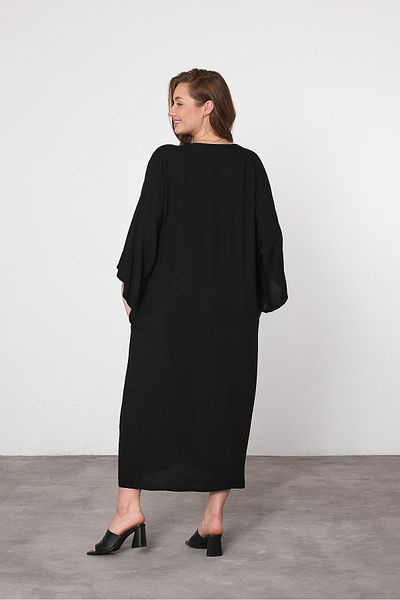Denismoda Rochie cămașă de mărime mare, cu nasturi, cu decolteu în V, cu broderie fluture
