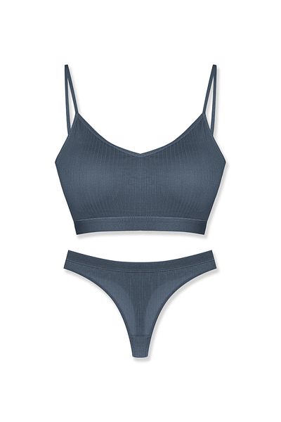 HNX Cotton Thin Strap Bustier and Thong Panties Sports Underwear Set