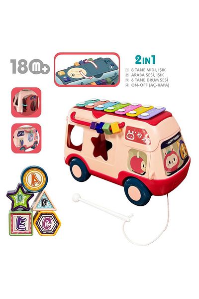 VARDEM OYUNCAK Educational Find Plug, Bus with Lights and Music