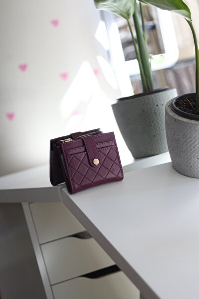 Moom Bag Γυναικείο μίνι πορτοφόλι για κάρτες με μωβ τετράγωνο σχέδιο μπακλαβά