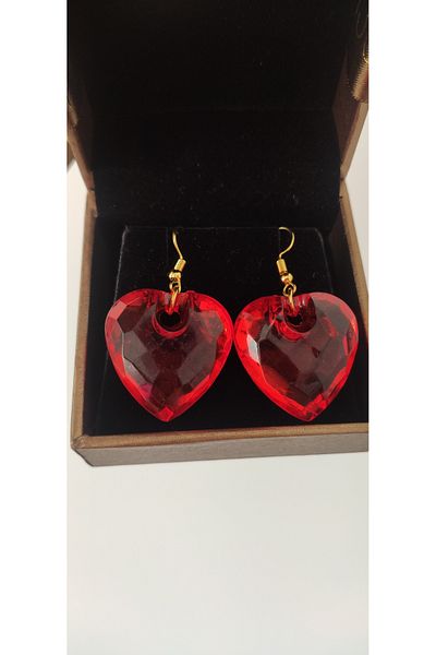 Bujiteri Red Shiny Heart Earrings