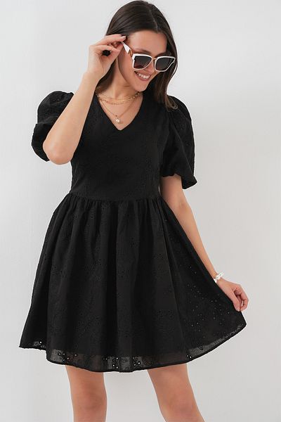 Bigdart 2529 Rochie scurtă festonată - neagră
