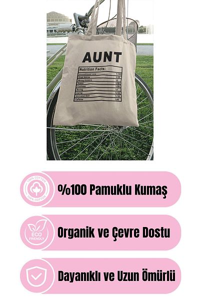 qoeuyl boutique Aunt Nutrition Facts Auntie Still Gift Printed 100% Cotton Raw Cloth Beige Bag