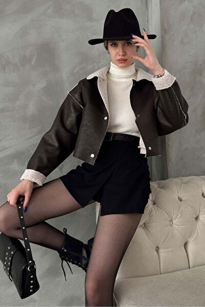 VERYMODA Nubuck Fur Collar Coat - Brown | |   F1577