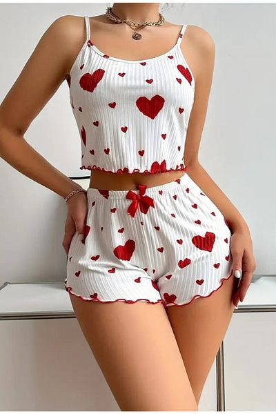 BELLA NOTTE Cotton Rope Strap Heart Patterned Pajamas Set