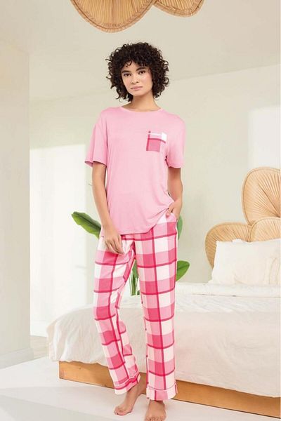 ARMİLLİA DİMODA Aydoğan Women's Pink Viscose Fabric Double Pajamas Set