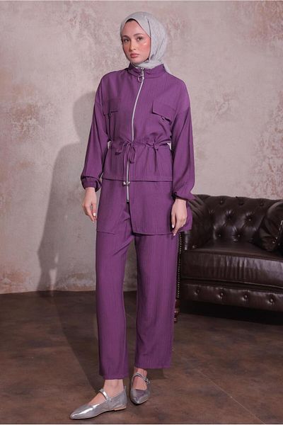 TRENDTESETTÜR Purple Waist Gathered Pants Suit t 3374 Women