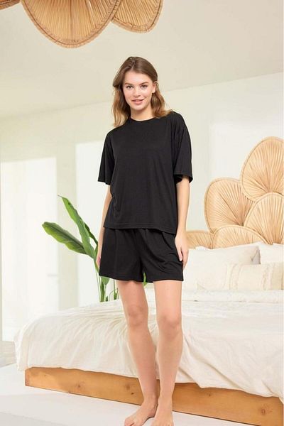 ARMİLLİA DİMODA Set pijama pantaloni scurți pentru femei Aydoğan, negru, 95% Lyocell, 5% Elasthan