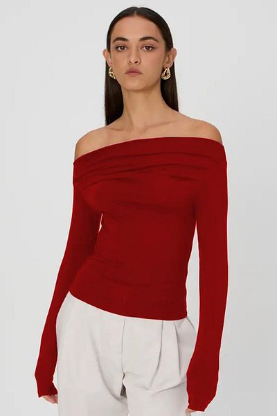 Seeh Red Boat Neck Gathered Women's Body Sh225