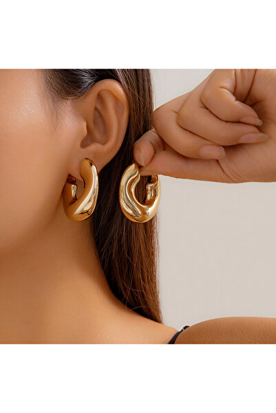 Choice gold color IngeSight.Z Vintage Metal Thick C-shaped Hoop Earrings for ...
