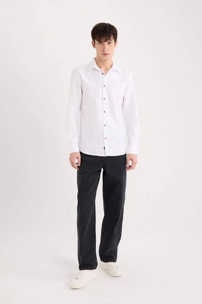 DeFacto New Season Slim Fit Slim Fit Cotton Basic Plain Long Sleeve Shirt