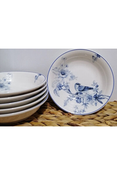 FAYA HOME 6 Adet Güral Porselen Şuje 1891 Kuş Desen 17 Cm Çukur Yemek Tabağı
