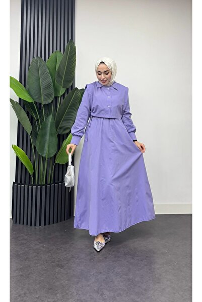 moda zeynaa Hakim yaka yelekli 2 li takım terikoton tesettür elbise