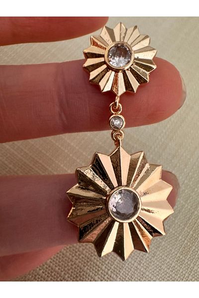 bijutericim Gold Colored Tulip Earring - Bird Flight