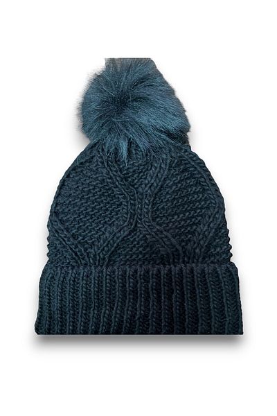 FORMO Women's Black Patterned Plush Pompom Winter Soft Beret