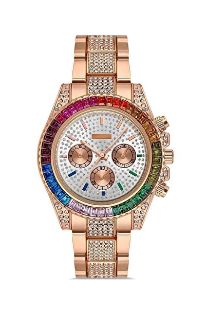 Louis Genessio Colorful Rosegold Zircon Stone Women's Watch