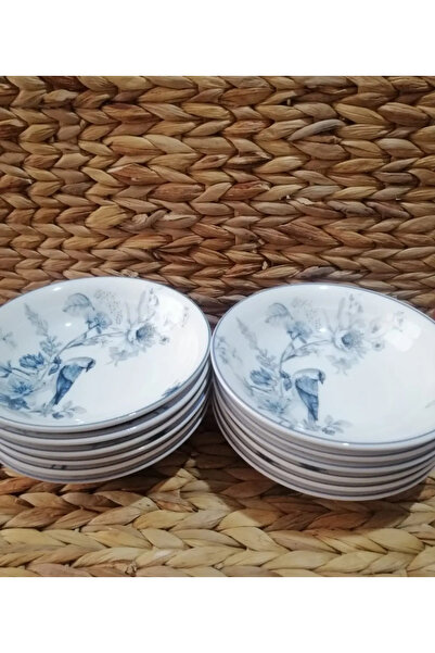 FAYA HOME 6 Adet Güral Porselen Şuje 1891 Kuş Desen 17 Cm Çukur Yemek Tabağı