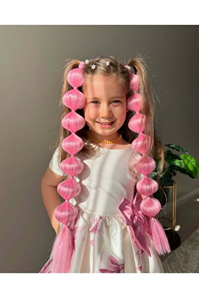 Bubble Hair Shop Simli Pembe Modeli Doğum Günü Bubble Hair Braids Saç Örgüleri